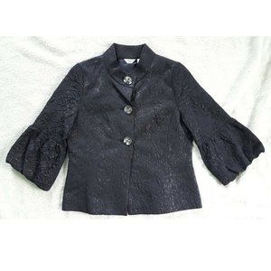 Laura Ashley Lantern Sleeve Floral Jacquard Jacket Women's Size PM Jet Black NWT